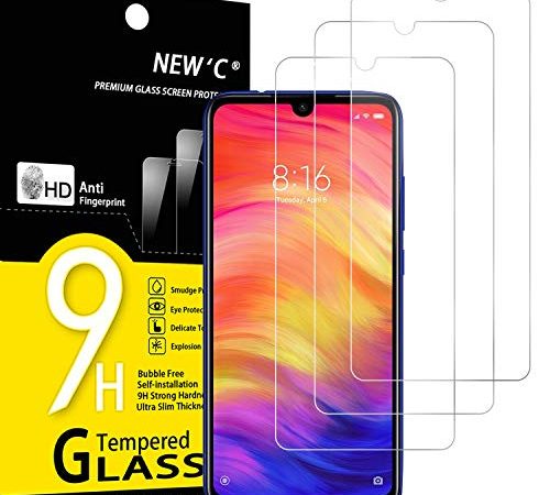 NEW'C 3 Pezzi, Vetro Temperato per Xiaomi Redmi Note 7, Note 7 Pro, Note 7s, Pellicola Prottetiva Anti Graffio, Anti-Impronte, Senza Bolle, Durezza 9H, 0,33mm Ultra Trasparente, Ultra Resistente