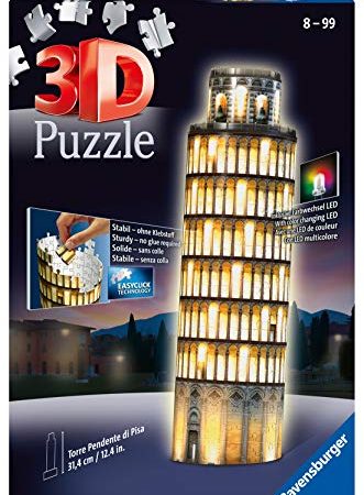 Ravensburger 12515, Puzzle 3D, Torre di Pisa, Edizione Speciale Notte con LED, 216 Pezzi, Età Consigliata 10+, Puzzle Ravensburger - Stampa di Alta Qualità