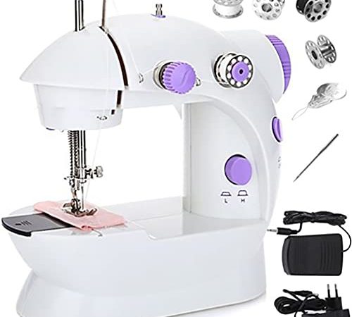 Retoo 230V macchina per cucire elettrica mini con 2 velocità e pedale, kit per cucire automatico con 2 bobine di filo, 2 bobine vuote e ago, kit per cucire automatico portatile, Bianco