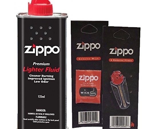 zippo - KIT RICAMBI ZIPPO ORIGINAL: 1 BENZINA 125 ML + 6 PIETRINE + STOPPINO