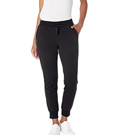 Amazon Essentials Pantaloni della Tuta in Pile di French Terry (Taglie Forti Disponibili) Donna, Nero, M