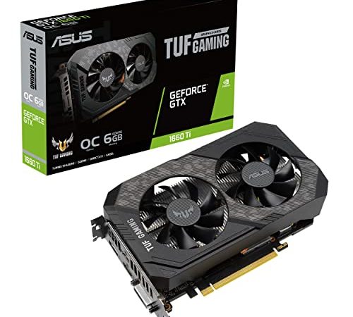ASUS TUF Gaming 1660Ti EVO OC Scheda Grafica, 6 GB GDDR6, PCIe 3.0, 2 HDMI 2.0b, 1 DisplayPort 1.4, 1 DVI-D, OpenGL 4.6, NVIDIA G-SYNC, Overclock Edition, PSU Consigliata 450W, GPU Tweak II, Nero