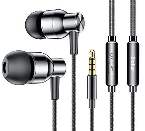 Auricolari, Blukar Cuffie in-Ear Auricolari con Filo e Microfono - Isolamento del Rumore, Alta Definizione, Bassi Potenti, Suono Stereo Puro Cuffiette per iPhone, Galaxy, Huawei, Sony, Xiaomi etc.