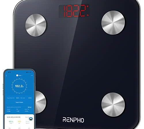 Bilancia Pesa Persona Digitale, RENPHO Bilancia Pesapersone Impedenziometrica Elettronica Bluetooth con App, 13 Indici di Misuratori Composizione e Grasso Corporeo Peso BMI BMR