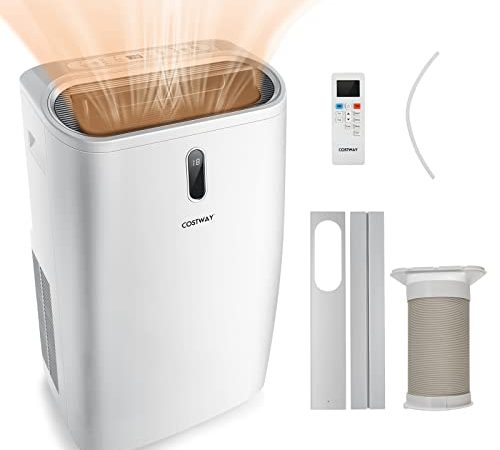 COSTWAY Condizionatore Portatile Caldo e Freddo, 5 in 1 Con Riscaldamento, Ventola, Deumidificazione, Raffreddamento e Modalità Notturna, 24H Timer, 4,1 kW, 28m² (14000BTU)