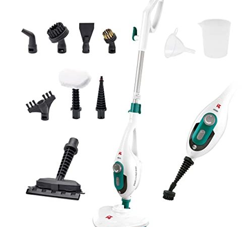 Di4 Steamclean Multi10 Max, Scopa Lavapavimenti Elettrica a Vapore, Multifunzione 10 in 1, Prodotto Eco, Manico Telescopico Estendibile, Potenza 1500 W, Massima Emissione di Vapore, Bianco