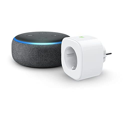 Echo Dot (3ª generazione), Tessuto antracite + Meross Smart Plug (presa intelligente con connettività Wi-Fi), compatibile con Alexa - Kit di base per Casa Intelligente