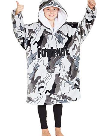 Fortnite Abbigliamento Bambino Felpa Bimbo, Vestaglia Bambino Pile Morbido, Oversized Hoodie con Cappuccio E Fodera in Sherpa per Ragazzo Ragazza 7-14 Anni (Grigio)