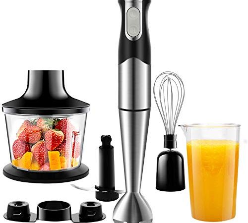 Frullatore Immersione 1200W 6 in 1 frullatore multifunzionale con Acciao Inossidabile 304 Frusta Elettrica Tritatutto con Turbo Presa Antiscivolo Minipimer Velocità regolabile Mixer Cucina