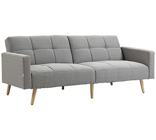 homcom Divano Letto Matrimoniale con Tessuto Traspirante Effetto Lino e Schienale Regolabile, 205x88x80 cm, Grigio