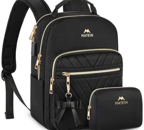 MATEIN Zaino Donna Borsa Elegante, Donne Casual Daypack Piccola con Porta di Ricarica USB, 2 in 1 Set Viaggio Zainetto Impermeabile Antifurto per Lavoro Scuola Ladies Tracolla Moda e Leggero, Nero