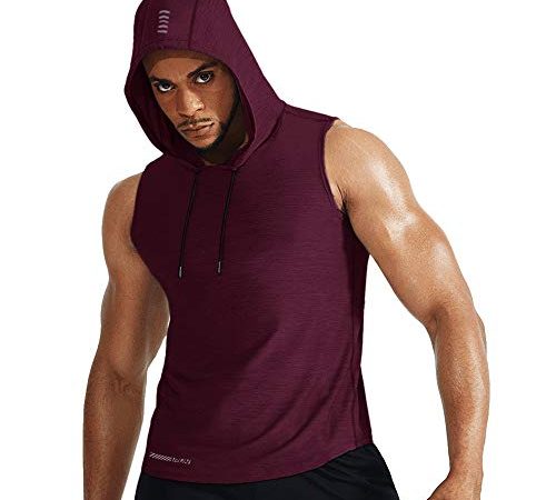 Muscle Alive Uomo Senza Maniche Running Felpa con Cappuccio Bodybuilding Fitness Magliette T209 Vino Rosso M