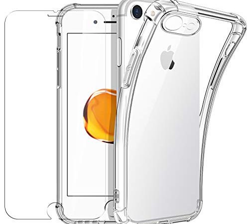 New&Teck - Cover per iPhone SE 2022/SE 2020 e Cover per iPhone 8/7 (4.7) + [vetro temperato protezione schermo], in silicone TPU trasparente, [paraurti con angoli rinforzati]