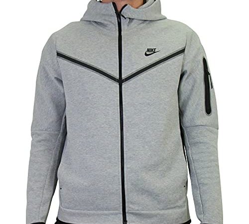 Nike Tech Full Zip Felpa con Cappuccio, Grigio Erica/Nero, M Uomo