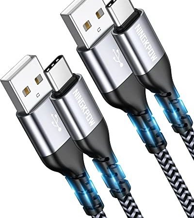 NINGKPOW Cavo USB Type-C [2Pezzi, 2M] Cavo USB C 3,1A Ricarica Rapida Nylon Cavo USB Tipo C per Samsung Galaxy S22 S21 S10 S9 S8 A52 A51 Note 20, Huawei P50 P40, MI 11 10, Pixel, OnePlus, Grigio