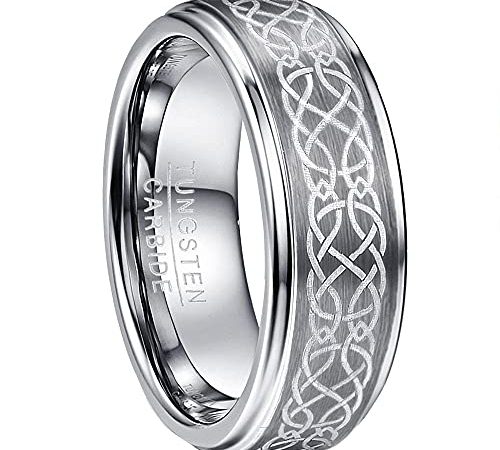 NUNCAD Anello Uomo / Donna Argento 8mm con Celtico, Anello Tungsteno Unisex per Associazione, Matrimonio, Compleanno, Carnevale, Taglia 32.25