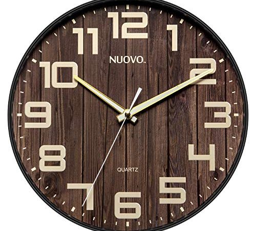 Nuovo Orologio da parete rotondo in legno da 30 cm silenzioso e non ticchettio, orologio da parete con numeri grandi, per soggiorno, camera da letto, cucina (30 cm)