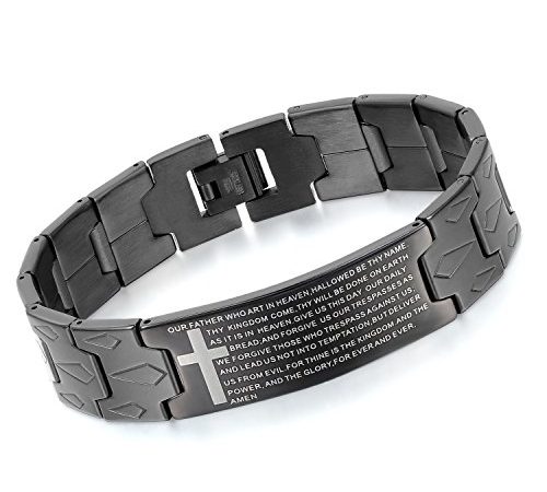 OIDEA Bracciale Braccialetto per Uomo Braccialetto Catena in Acciaio Inox Croce Bibbia(Inglese) Nero