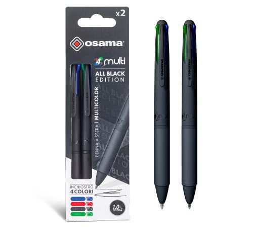 OSAMA 4 MULTI penna a sfera quattro colori, ALL BLACK, pack da 2 pezzi, OW 84005560