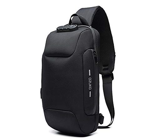 OZUKO Multifunzione Crossbody Bag Sling Bag, Borsa a Spalla Uomo Zaino Antifurto Impermeabile Spalla Sling Bag Zaino con USB Porta (Nero)