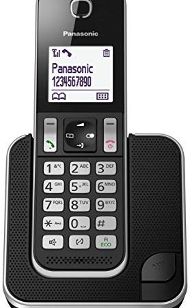 Panasonic KX-TGD310JTB Telefono Cordless Digitale Singolo, LCD Monocromatico Bianco, Schermo e Tasti Retroilluminati, Suoneria Polifonica, Blocco chiamate Indesiderate, Nero