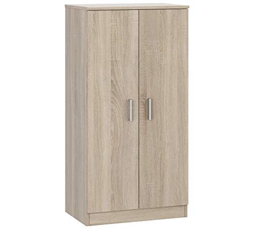Scarpiera a due ante, mobile ausiliario, modello base, rifinito in rovere canadese, misure: 55 cm (larghezza) x 108 cm (altezza) x 36 cm (profondità)