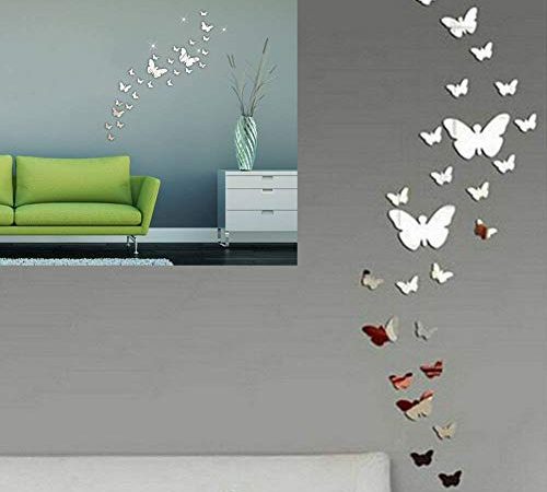 SwirlColor 36PCS Farfalla Specchio Adesive da Parete Combinazione 3D Specchio Wall Stickers Home Decoration(Argento)