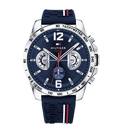 Tommy Hilfiger Orologio Analogico Multifunzione al Quarzo da Uomo con Cinturino in Silicone Blu Navy - 1791476