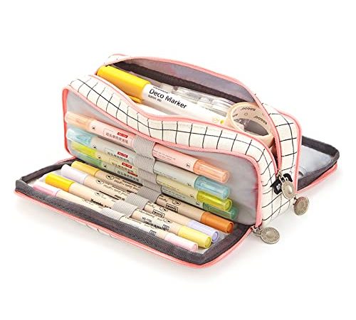 TOYESS Grande Capacità Astuccio con 3 Scomparti per Bambina e Ragazza, Astuccio Portamatite Scuola per Ufficio & scuola, Astuccio Portatile Multifunzionale per Studenti/ Insegnanti（Griglia)