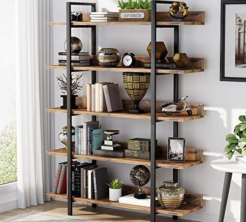 Tribesigns Scaffale per libri Scaffale per scaffali Scaffale in piedi Libreria industriale stabile a 5 livelli con telaio in tubo di ferro per casa, soggiorno, camera da letto, ufficio
