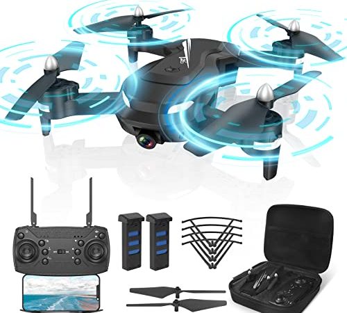 Wipkviey T26 Drone con Telecamera | 1080P HD Pieghevole Droni per Principianti FPV Trasmissione, con 2 Batterie e Borsa portatile,Modalità Un Pulsante Decollo e Atterraggio