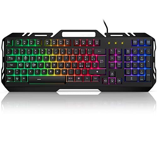 WisFox Office Tastiera Gaming Cablata, Rainbow Retroilluminata RGB Tastiera, Anti-ghosting per PC, Computer, Laptop, Mac -Italiano QWERTY + NUOVA VERSIONE 2022
