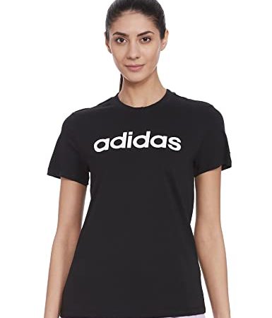 adidas Essentials Linear, Maglietta Donna, Nero Bianco, XL