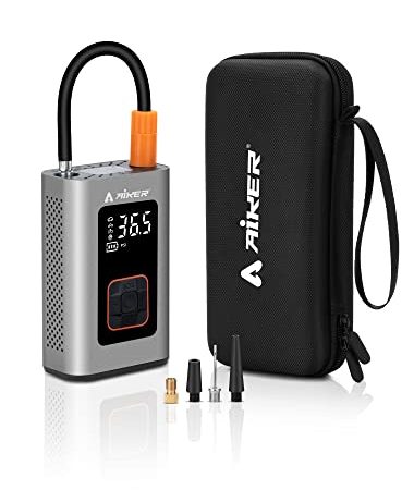 AIKER Compressore Aria Portatile,2X Gonfiatore più Veloce 150PSI Chip ad Alte Prestazioni Corpo in lega di Alluminio SOS Luce di emergenza Mini Compressore Portatile per Auto/Moto/palle/Bicicletta