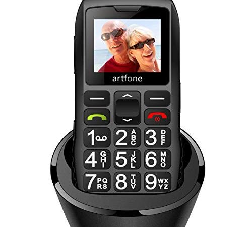 artfone GSM Telefono Cellulare per Anziani con Tasti Grandi | Pulsante di emergenza SOS | Doppia scheda SIM sbloccata | Torcia elettrica | Radio Suono Alto | Base di ricarica | 1400mAh Batteria