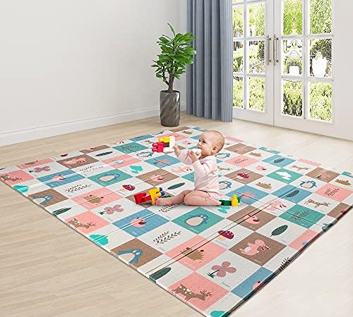 Auorast Tappeto Bambini in XPE Foam-Super Morbido，Tappeto Gioco Bambini Reversibile-Grande Superficie 200*180CM,Tappeto Neonato Gattonamento per il Bambino,Antiscivolo, Impermeabile-Sicuro da Usare