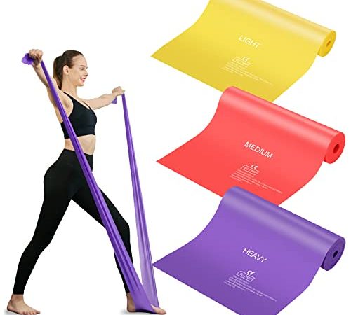 Bande Elastiche Fitness, [3 Pezzi] Fasce Elastici con 3 Livelli di Resistenza, Lattice Naturale Bande Allenamentoper Yoga, Pilates, Sviluppo Muscolare, Fisioterapia, Casa, Palestra -Tre Lunghezze