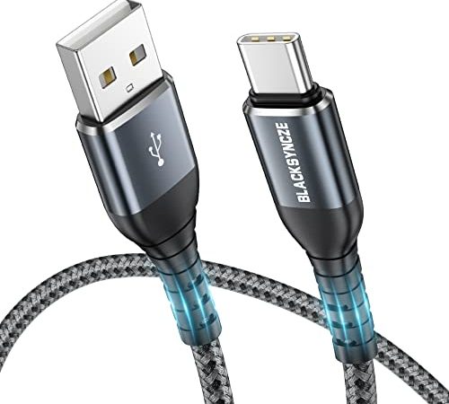 BLACKSYNCZE Cavo USB C [2M] Cavo USB Type-C Ricarica Rapida Cavo USB Tipo C Nylon Intrecciato Cavo Caricatore per Samsung Galaxy S22 S21 S20 S10 S9 S8 A71 A51 Note 20 10, Huawei P40 P30, MI 12 11 10