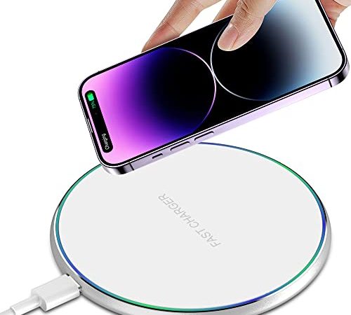 Caricatore Wireless, Eisreho 15W Caricatore Senza Fili Portatile Rapida Caricabatterie Wireless per iPhone 14 13 12 Pro Max Mini/11/XS/XR/X/8, Samsung Galaxy S22/S21/S10, Xiaomi/AirPods/Galaxy Buds