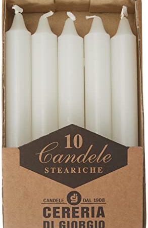 Cereria di Giorgio 407 Candele Steariche, Cera, Bianco, 1.8x1.8x15 cm, 10 unità