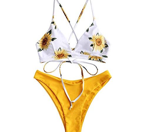 CheChury Costumi Brasiliana Donna Mare Due Pezzi Push-Up Imbottito Costume da Bagno Sollevamento Stampa Vita Alta Bikini Tezenis Donna
