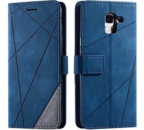 Cover per Galaxy J6 2018, SONWO Flip Caso in PU Pelle Case Cover Portafoglio Custodia per Samsung Galaxy J6 2018, [Kickstand] [Slot per Schede], Blu