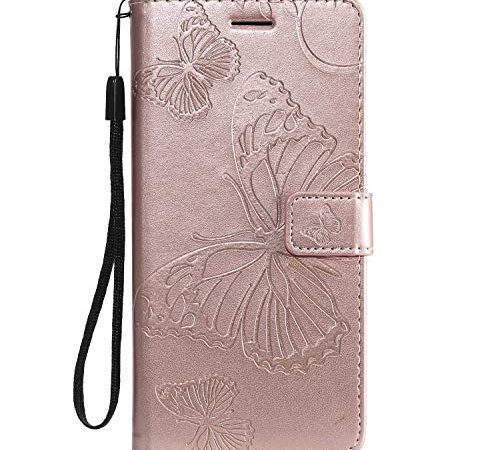 DENDICO Cover Xiaomi Mi 8 Lite, Pelle Portafoglio Custodia per Xiaomi Mi 8 Lite Custodia a Libro con Funzione di appoggio e Porta Carte di cRossoito - Oro Rosa