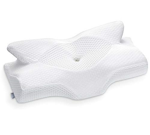 Elviros Cuscino in Memory Foam Ortopedico Cervicale per Dolore al Collo Cuscino Ergonomico per Dolore alla Spalla Cuscino di Sostegno del Collo, Bianco, 64 x 12,5/10,5 x 38 cm