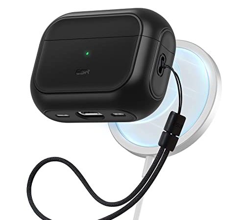 ESR Cover Ibrida con HaloLock compatibile con AirPods Pro 2 (Seconda Generazione), custodia abilitata a MagSafe, protezione ibrida contro le cadute per AirPods Pro (2022), serie Orbit, nero