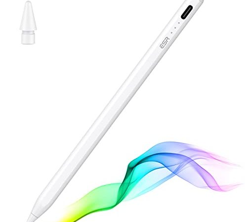 ESR Penna Stilo per iPad con sensibilità all’inclinazione, Pencil per Apple iPad 10/9/8/7/6, PRO 11, PRO 12.9, Mini 6/5 e iPad Air 5/4/3, Zero segni della Mano sullo Schermo, Aggancio Magnetico,Bianco