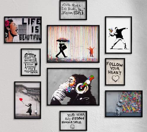 Giallobus - Set 10 Poster da Parete - Banksy - Raccolta Banksy 1 - Carta Patinata - | 2 x A3 42x30cm | 4 x A4 30x21cm | 4 x A5 21x15cm | - Senza CORNICI - Stampe Moderne Soggiorno