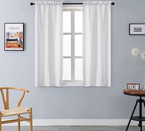 GIRASOLE Coppia Tende Semi Oscuranti Tinta Unita Tenda Leggera per Soggiorno Camera Cameretta Balcone Finestra e Interni 2 Pannelli con Tasca (Bianco, 70x150cm)