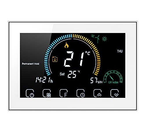 Irishom Termostato WiFi per Caldaia a Gas Controllo App Vocale/LCD Retroilluminato Visualizzazione dell'umidità e UV,Termostato Programmabile Compatibile con Alexa Google Home,BHT-8000-GC (Nero)