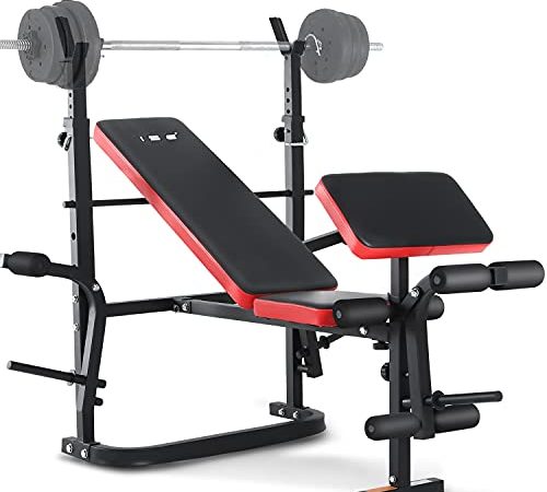 ISE Panca Pesi Pieghevole con Schienale Regolabile & Supporto Bilanciere, Multifunzione Fitness Palestra in Casa,Allenamento per Butterfly Arms, Curl Legs, Support Curl, Max. 150 kg, SY-5430B